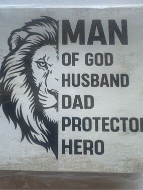 Gray Lion 'Man of God Husband Dad Protector Hero' Wall Art